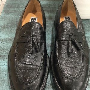 GIORGIO’S OF PALM BEACH GENUINE OSTRICH BLACK TASSELED LOAFERS MADE SPAIN 10 NEW